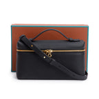 2025 Black Grained Calfskin Leather Extra Pocket L19 Pouch w/ Strap, Box &amp; Receipt