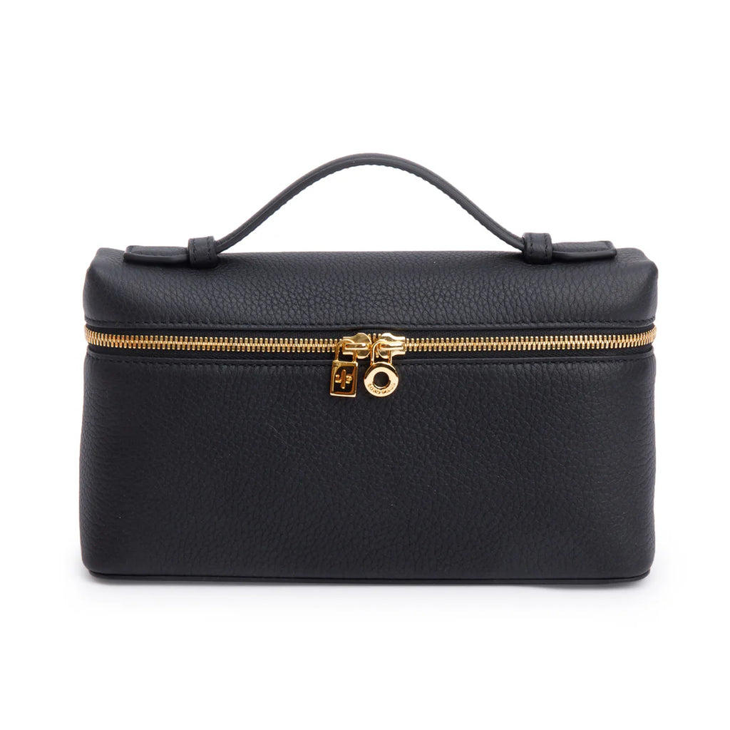 2025 Black Grained Calfskin Leather Extra Pocket L19 Pouch w/ Strap, Box &amp; Receipt