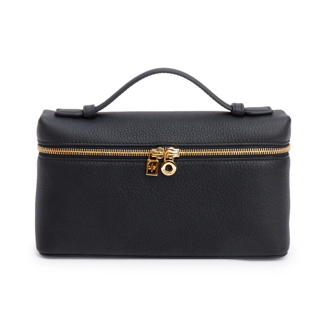 2025 Black Grained Calfskin Leather Extra Pocket L19 Pouch w/ Strap, Box &amp; Receipt
