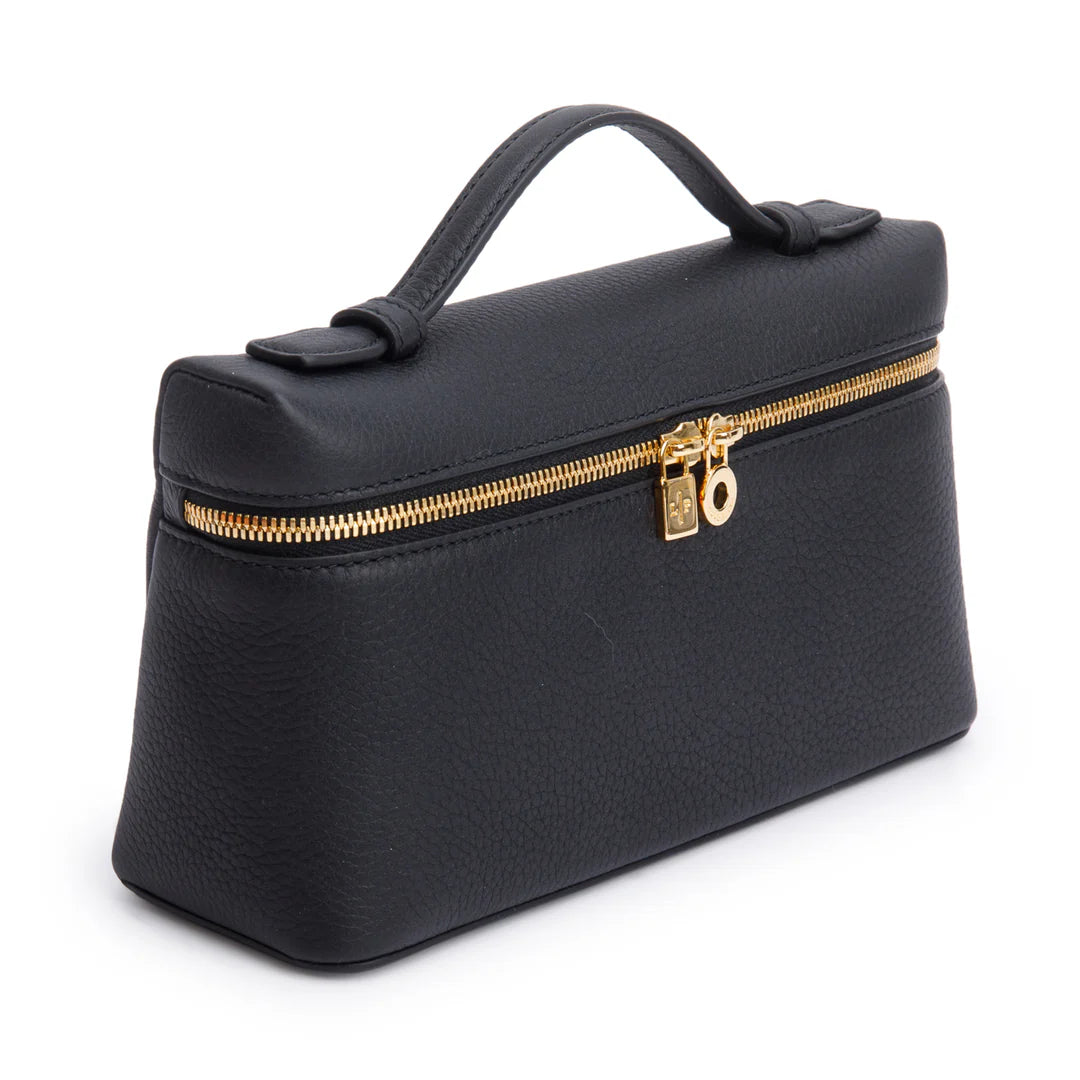 2025 Black Grained Calfskin Leather Extra Pocket L19 Pouch w/ Strap, Box &amp; Receipt