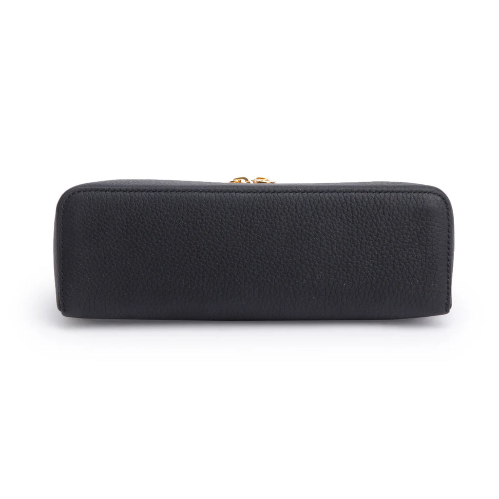 2025 Black Grained Calfskin Leather Extra Pocket L19 Pouch w/ Strap, Box &amp; Receipt