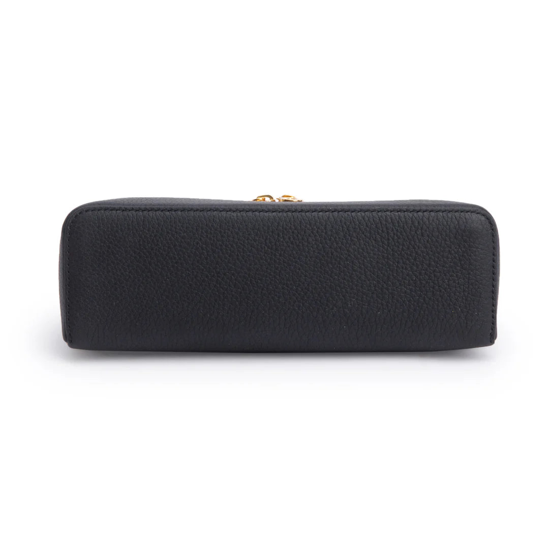 2025 Black Grained Calfskin Leather Extra Pocket L19 Pouch w/ Strap, Box &amp; Receipt