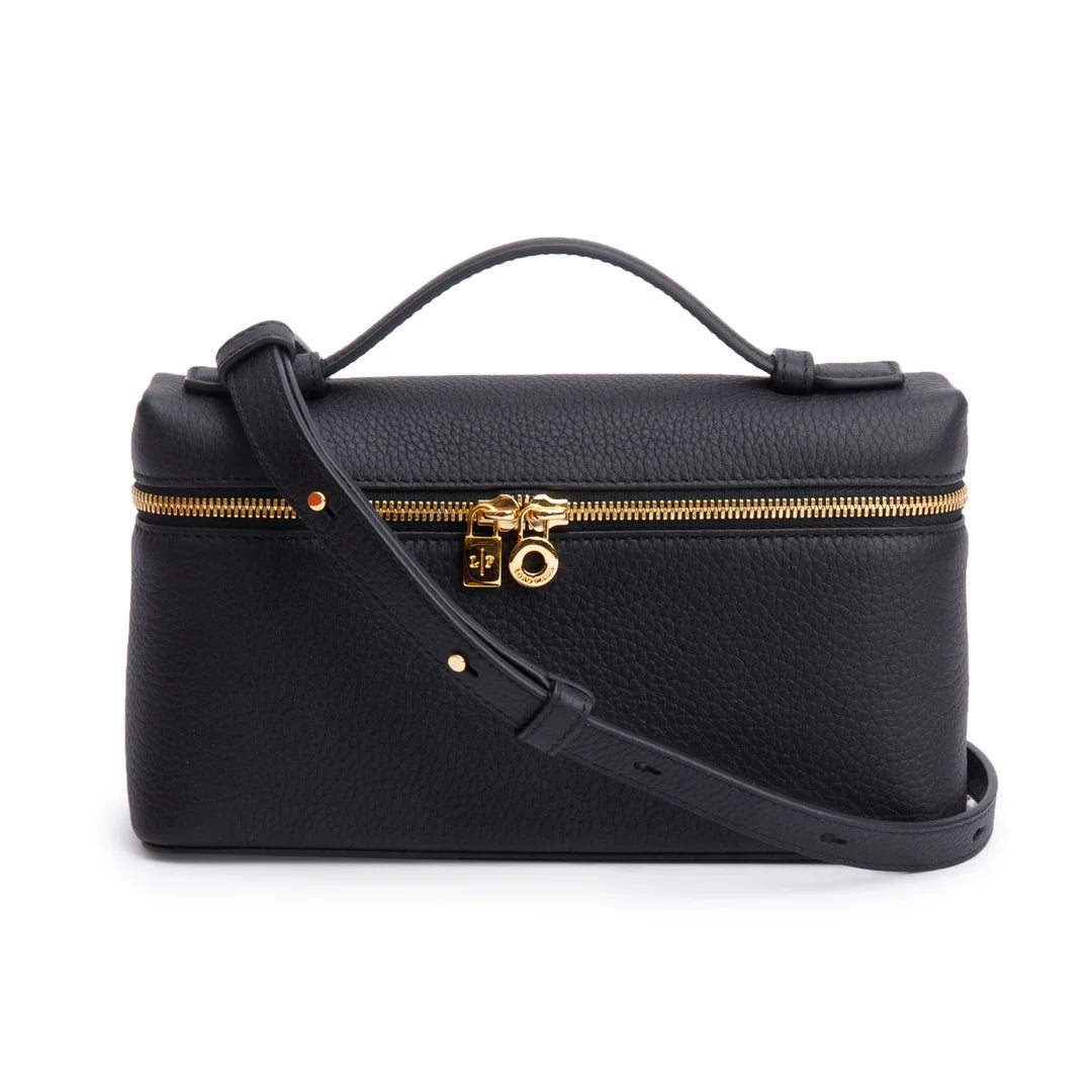 2025 Black Grained Calfskin Leather Extra Pocket L19 Pouch w/ Strap, Box &amp; Receipt