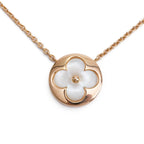 18k Rose Gold &amp; White Mother of Pearl Color Blossom Sun Pendant Necklace w/ Box