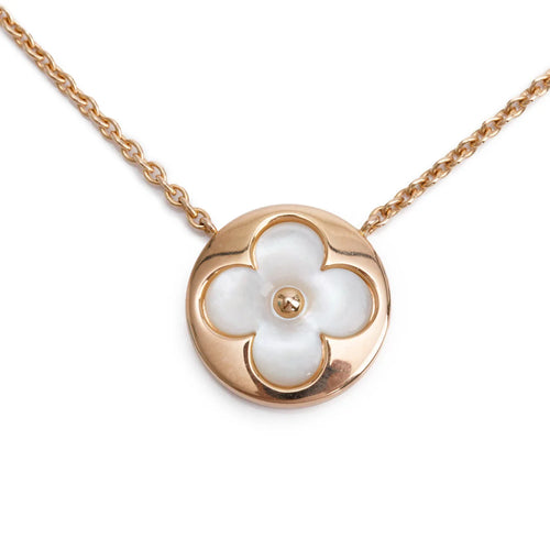 18k Rose Gold &amp; White Mother of Pearl Color Blossom Sun Pendant Necklace w/ Box