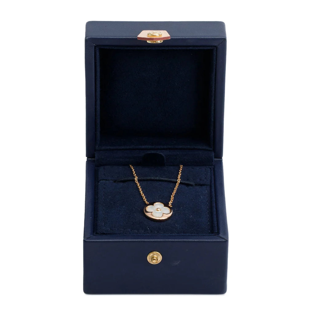 18k Rose Gold &amp; White Mother of Pearl Color Blossom Sun Pendant Necklace w/ Box
