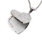 18k White Gold Pave Diamond Heart Locket Pendant Necklace