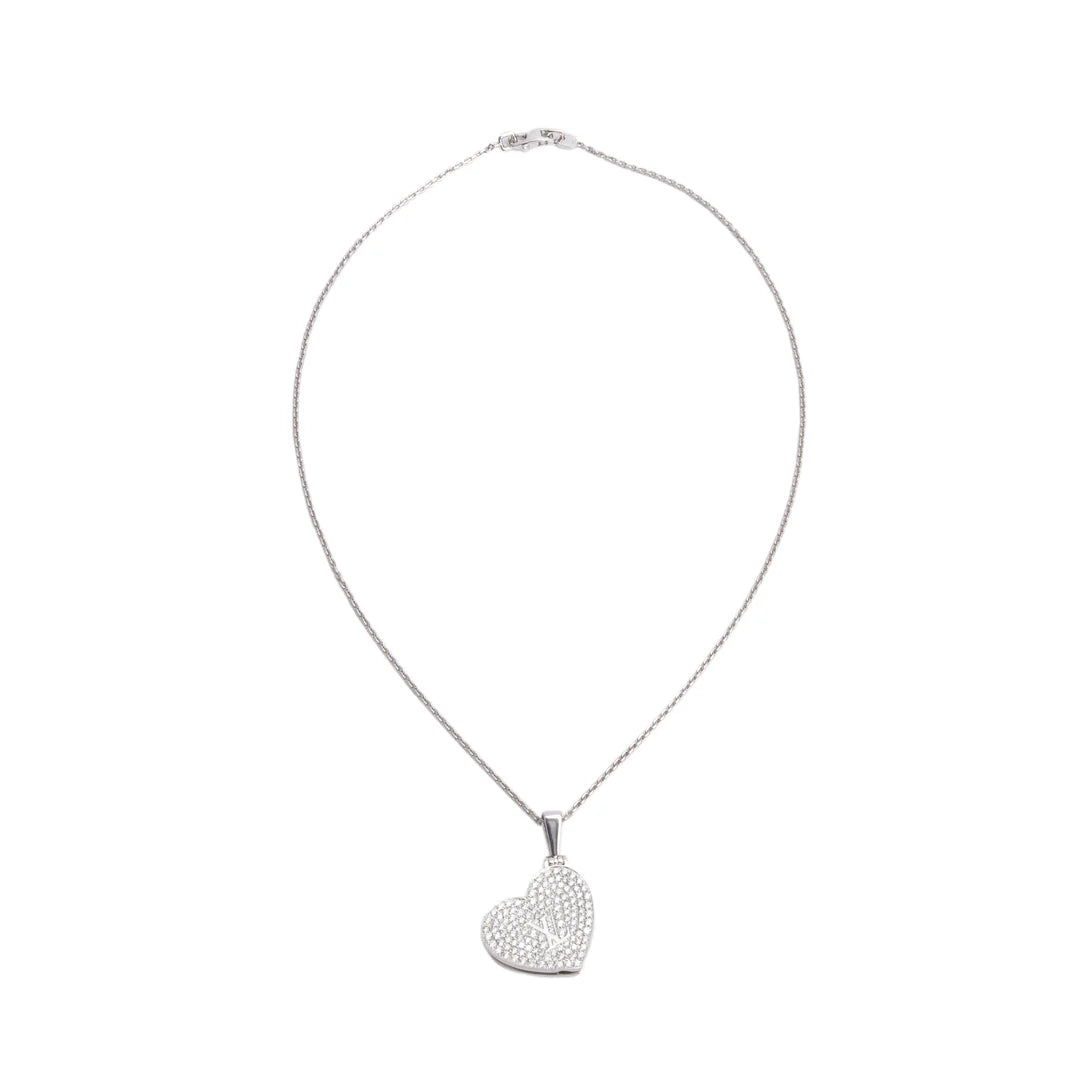 18k White Gold Pave Diamond Heart Locket Pendant Necklace