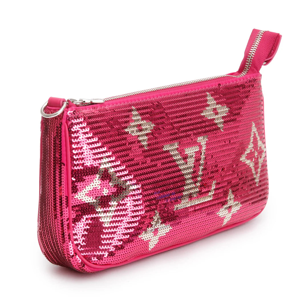 2023 Fuchsia Silver Monogram Giant Sequins Pochette Accessoires w/ Receipt
