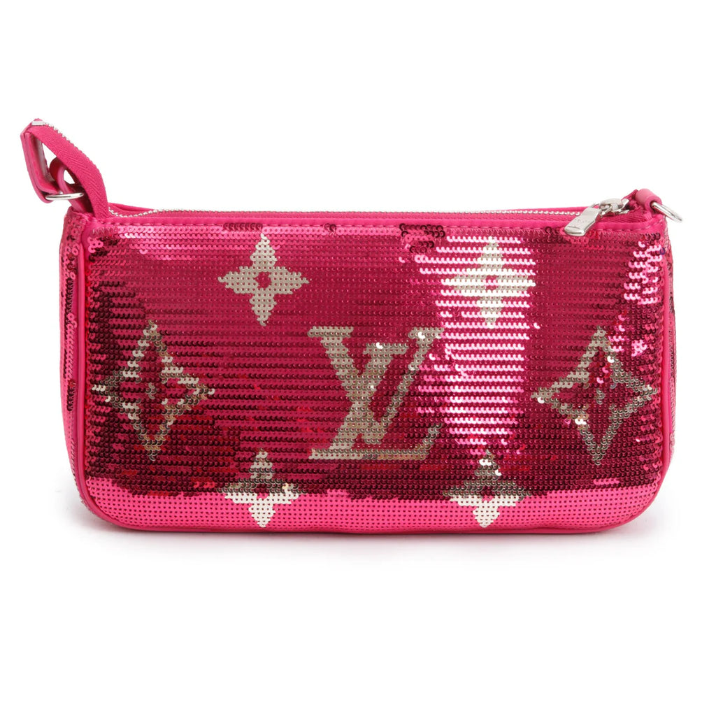 2023 Fuchsia Silver Monogram Giant Sequins Pochette Accessoires w/ Receipt