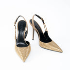 Versace Gold Crystal Embellished Slingback Pumps Size 40 Coeur Cult Core