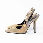 Versace Gold Crystal Embellished Slingback Pumps Size 40 Coeur Cult Core
