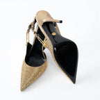 Versace Gold Crystal Embellished Slingback Pumps Size 40 Coeur Cult Core