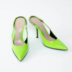 Gucci Neon Green Slingback Heels with Chain Detail Size 36.5 Coeur Cult Core
