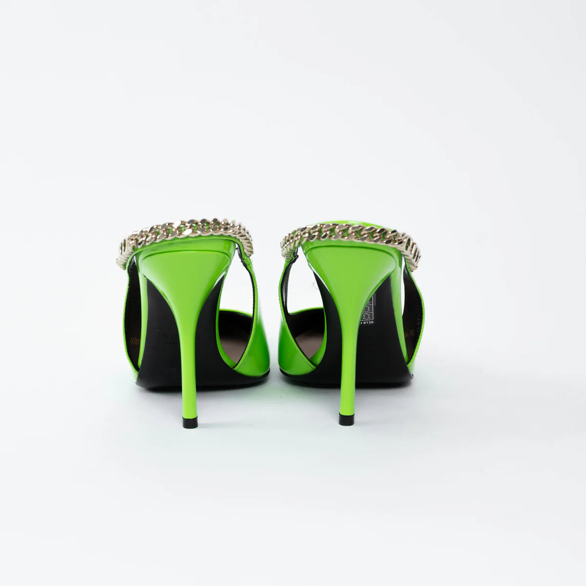 Gucci Neon Green Slingback Heels with Chain Detail Size 36.5 Coeur Cult Core
