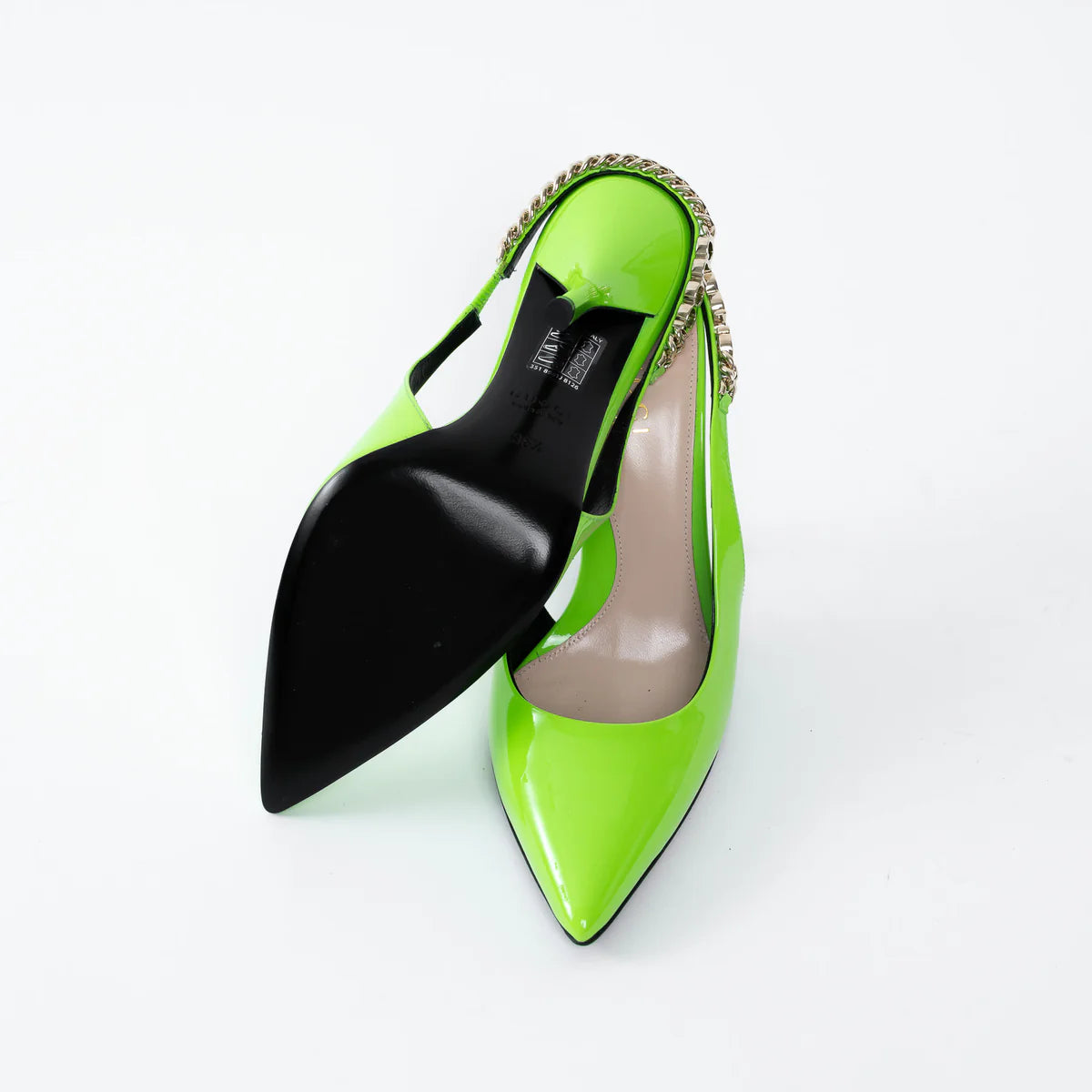 Gucci Neon Green Slingback Heels with Chain Detail Size 36.5 Coeur Cult Core