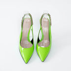 Gucci Neon Green Slingback Heels with Chain Detail Size 36.5 Coeur Cult Core