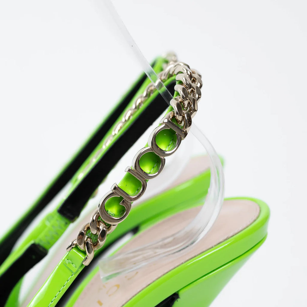 Gucci Neon Green Slingback Heels with Chain Detail Size 36.5 Coeur Cult Core