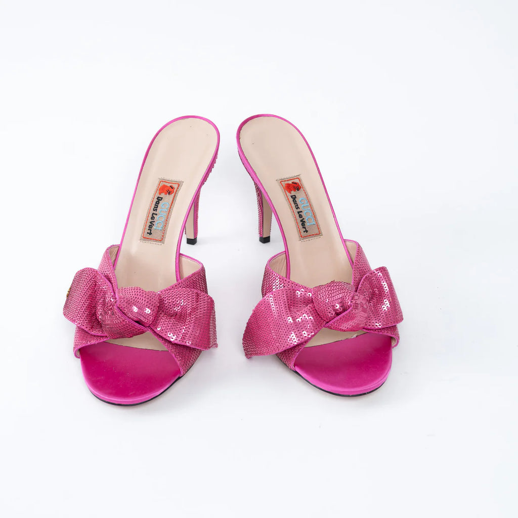 Gucci Pink Sequin Slip on Mules with Bow Size 40 Coeur Cult Core