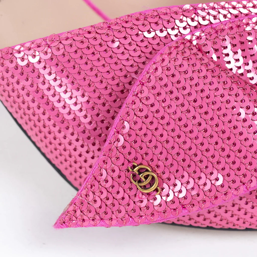 Gucci Pink Sequin Slip on Mules with Bow Size 40 Coeur Cult Core