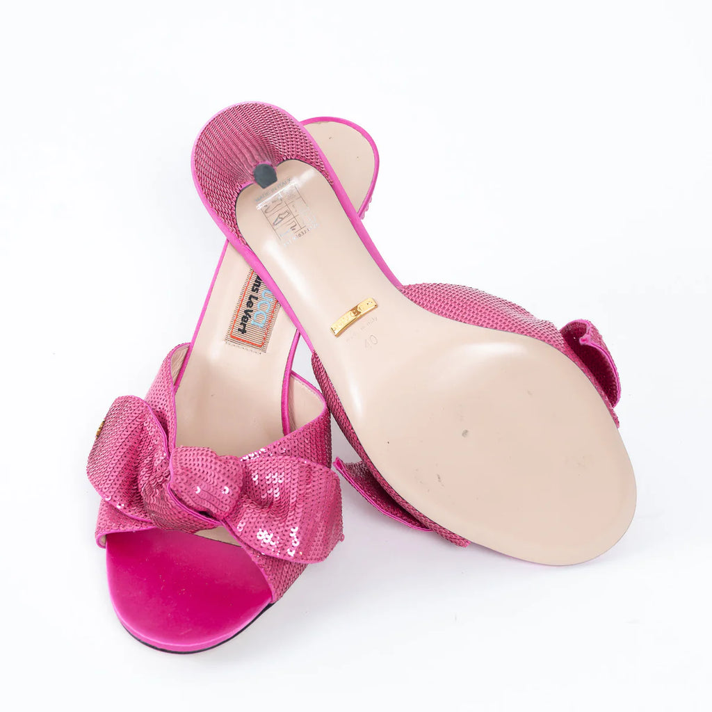 Gucci Pink Sequin Slip on Mules with Bow Size 40 Coeur Cult Core