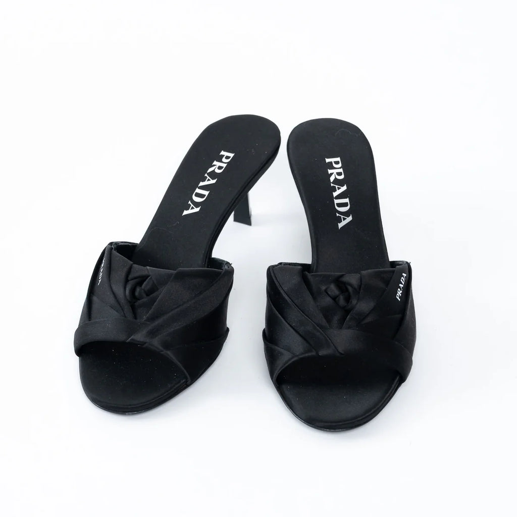 Prada Black Satin Flower Sandals Size 36.5 Coeur Cult Core