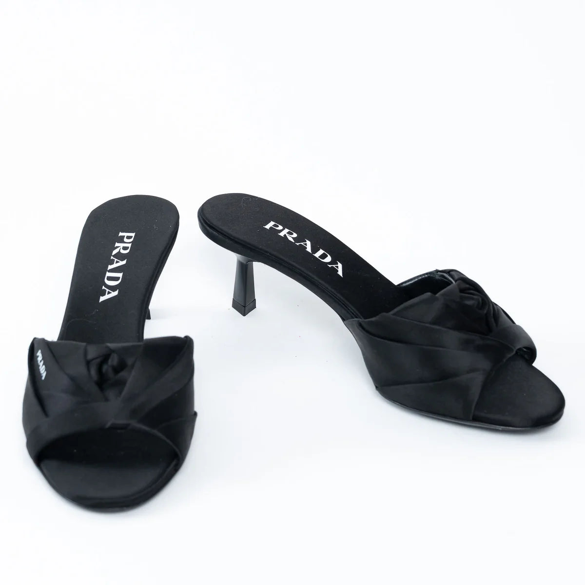 Prada Black Satin Flower Sandals Size 36.5 Coeur Cult Core
