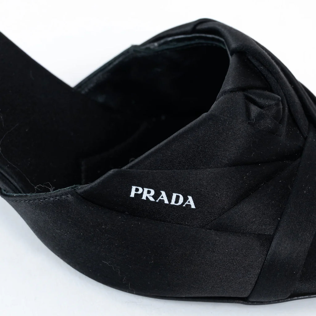 Prada Black Satin Flower Sandals Size 36.5 Coeur Cult Core