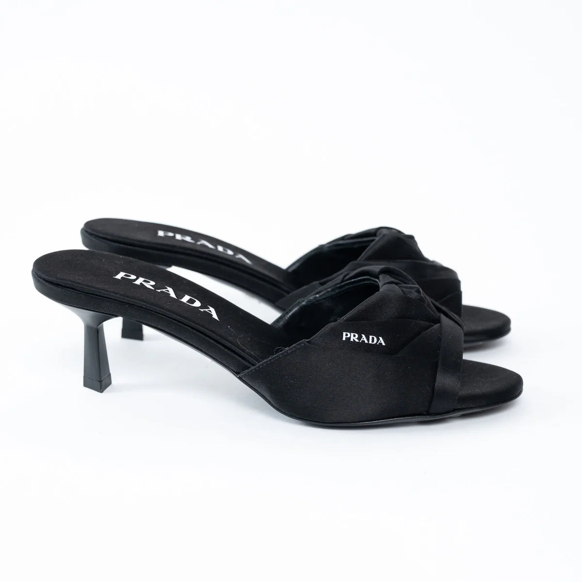 Prada Black Satin Flower Sandals Size 36.5 Coeur Cult Core