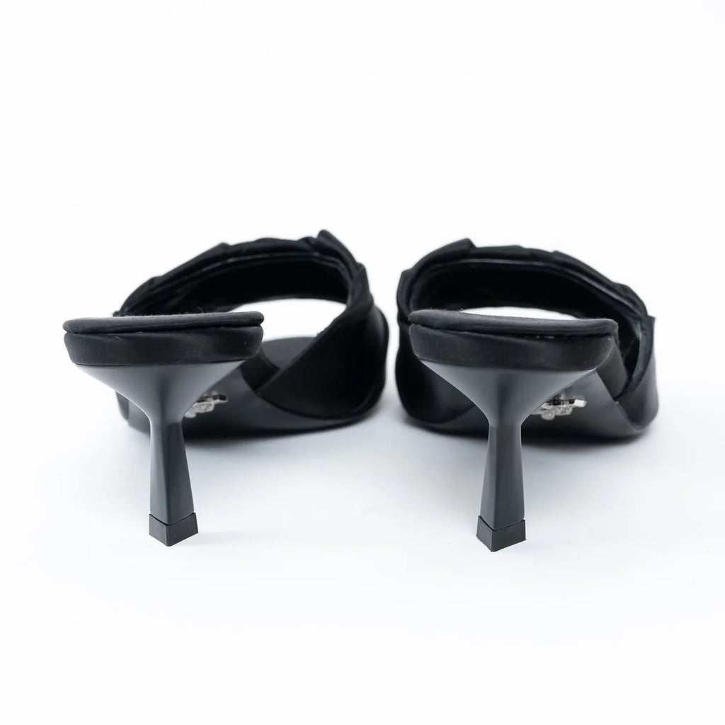 Prada Black Satin Flower Sandals Size 36.5 Coeur Cult Core