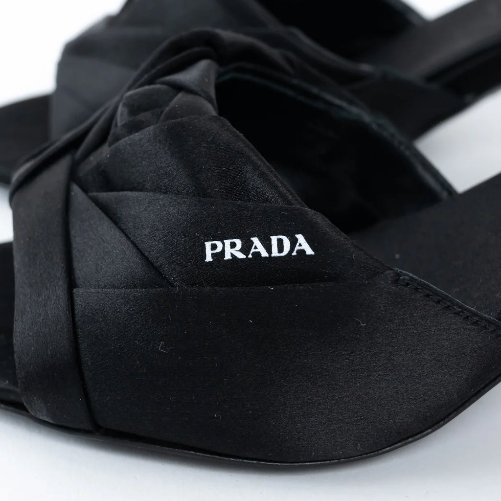 Prada Black Satin Flower Sandals Size 36.5 Coeur Cult Core