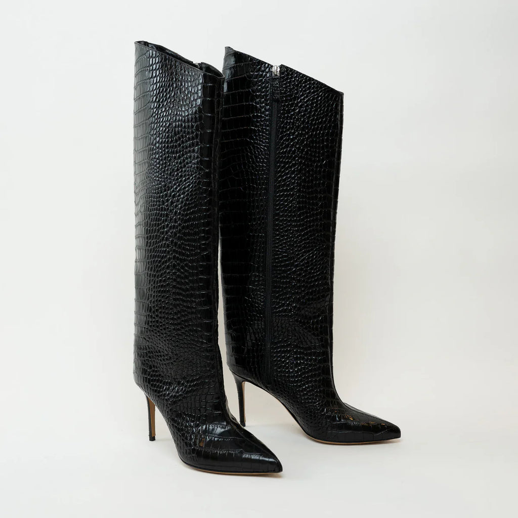 Alexandre Vauthier Black Grained Leather Knee High Boots Size 38 Coeur Cult Core
