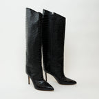 Alexandre Vauthier Black Grained Leather Knee High Boots Size 38 Coeur Cult Core