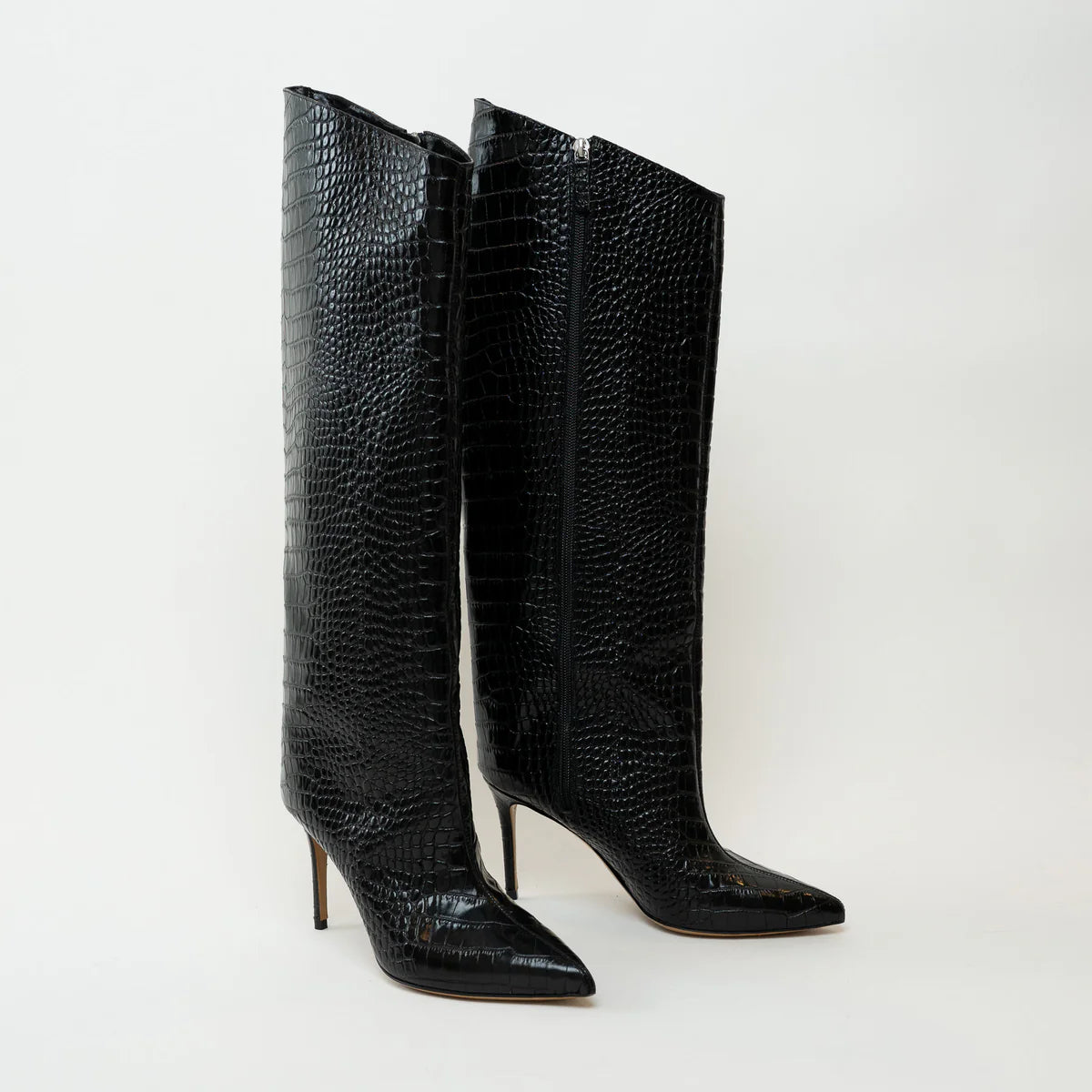 Alexandre Vauthier Black Grained Leather Knee High Boots Size 38 Coeur Cult Core