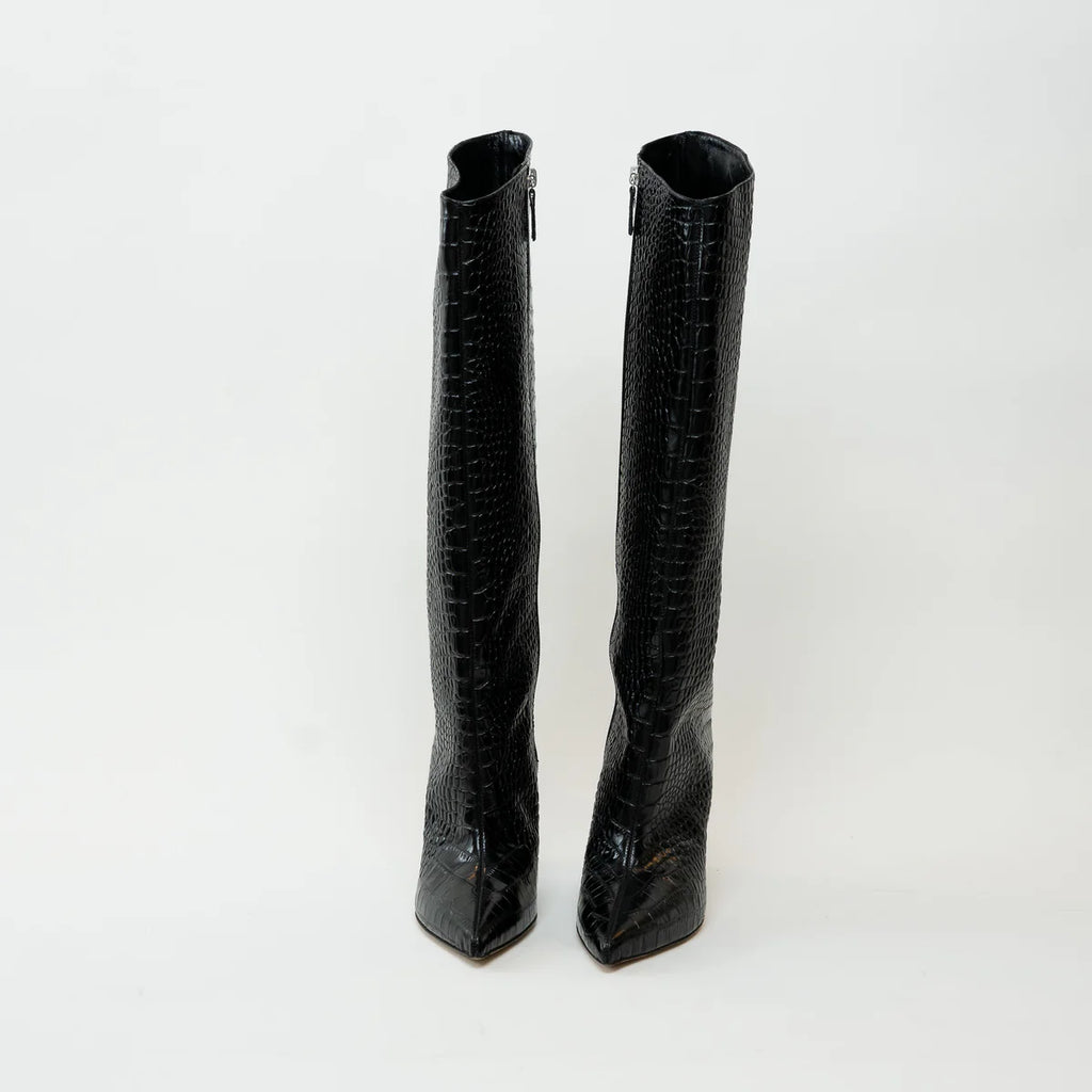 Alexandre Vauthier Black Grained Leather Knee High Boots Size 38 Coeur Cult Core