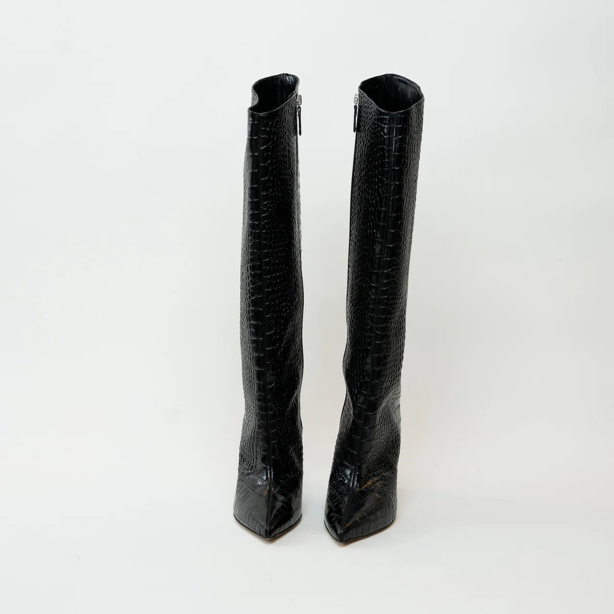 Alexandre Vauthier Black Grained Leather Knee High Boots Size 38 Coeur Cult Core