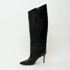Alexandre Vauthier Black Grained Leather Knee High Boots Size 38 Coeur Cult Core