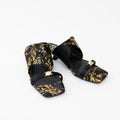 Versace Black and Gold Satin Regalia Baroque Foulard Sandals Size 38 Coeur Cult Core