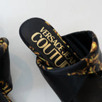 Versace Black and Gold Satin Regalia Baroque Foulard Sandals Size 38 Coeur Cult Core