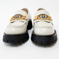 Gucci Gold Interlocking GG Chain White Leather Platform Loafers Size 36.5 Coeur Cult Core