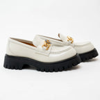 Gucci Gold Interlocking GG Chain White Leather Platform Loafers Size 36.5 Coeur Cult Core