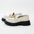 Gucci Gold Interlocking GG Chain White Leather Platform Loafers Size 36.5 Coeur Cult Core