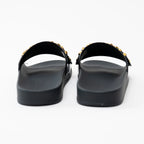 Moschino Black PVC Gold Logo Slides Size 41 Coeur Cult Core