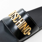 Moschino Black PVC Gold Logo Slides Size 41 Coeur Cult Core