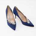 Manolo Blahnik Blue Suede Heels with Crystal Embellishments Size 38 Coeur Cult Core