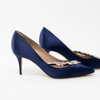Manolo Blahnik Blue Suede Heels with Crystal Embellishments Size 38 Coeur Cult Core