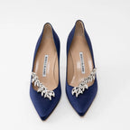 Manolo Blahnik Blue Suede Heels with Crystal Embellishments Size 38 Coeur Cult Core