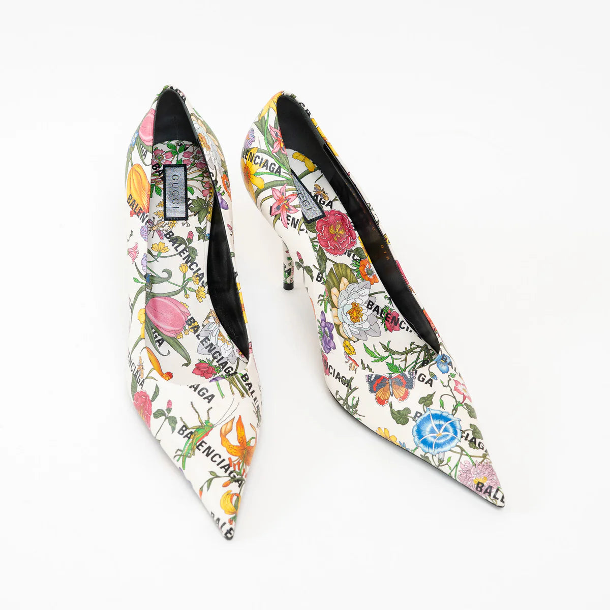 Gucci White Leather Floral Heels Size 40 Coeur Cult Core