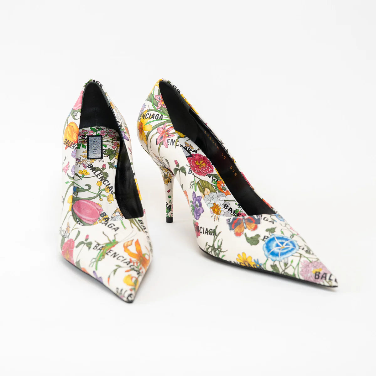 Gucci White Leather Floral Heels Size 40 Coeur Cult Core
