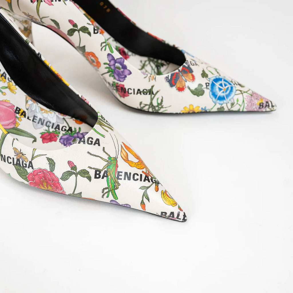 Gucci White Leather Floral Heels Size 40 Coeur Cult Core